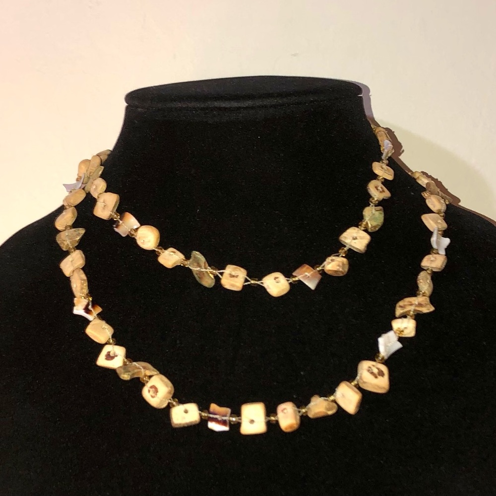 Vintage Driftwood Distressed Wood Beaded Long Strand Necklace MOD Brutalist Edgy - Picture 9 of 11